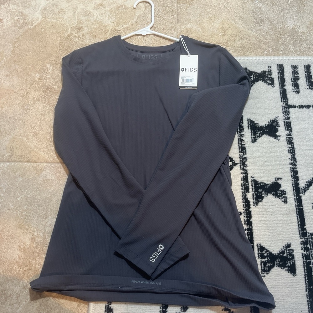 Figs Charcoal Ribbed Long Sleeve Top